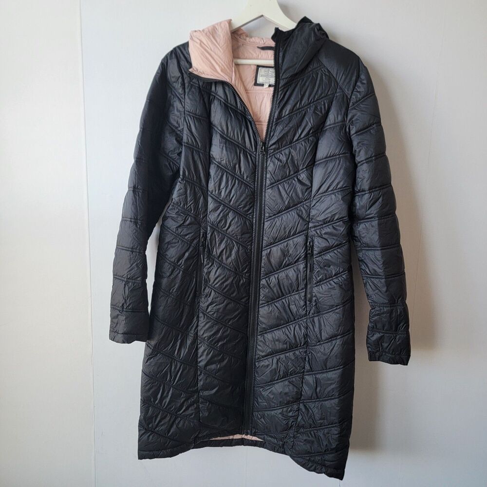 Fat face womens long‎ puffer coat size 6 black Hooded Full-Zip